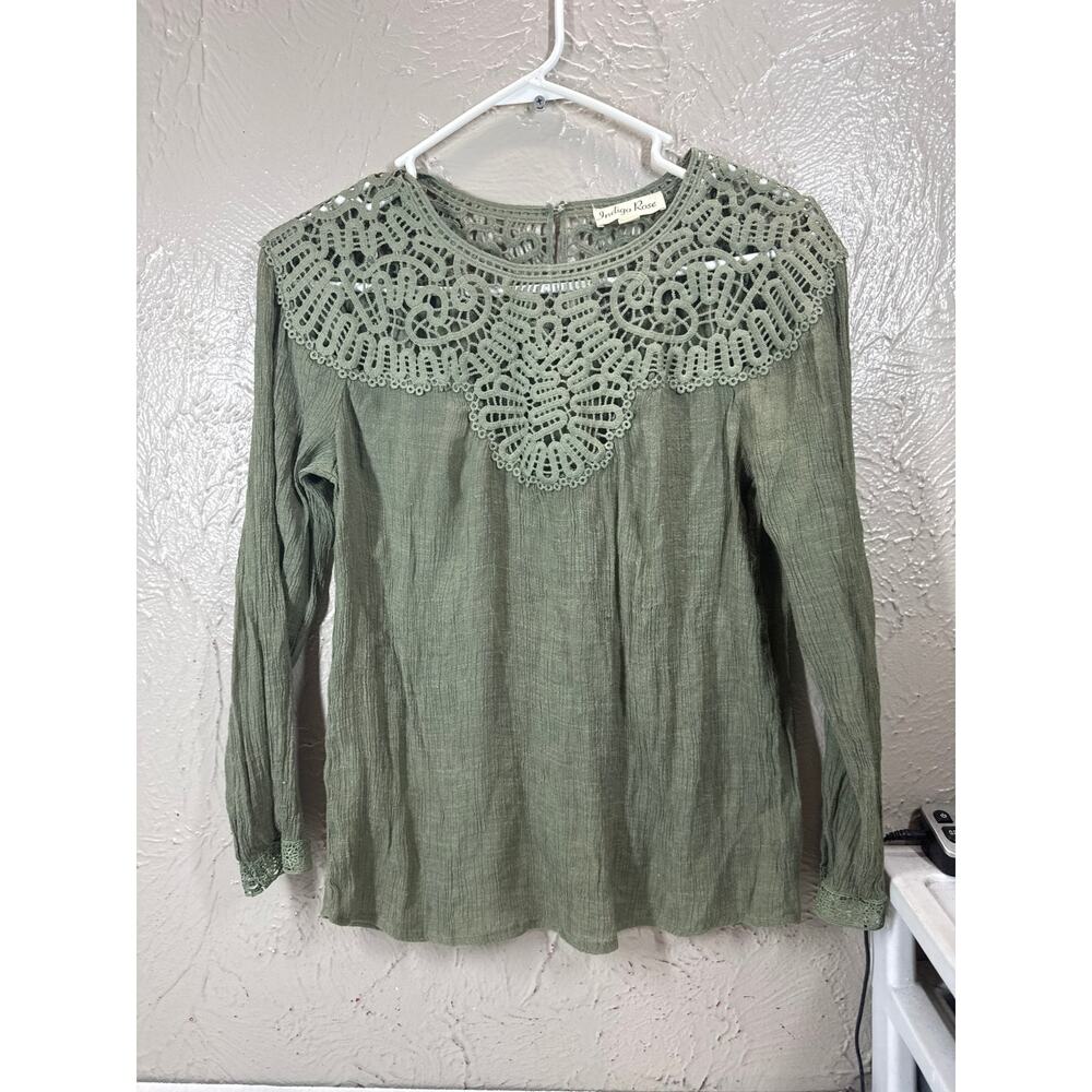 Indigo Rose White Peasant Lace Crochet Top Blouse Boho Cottagecore Size‎ Small